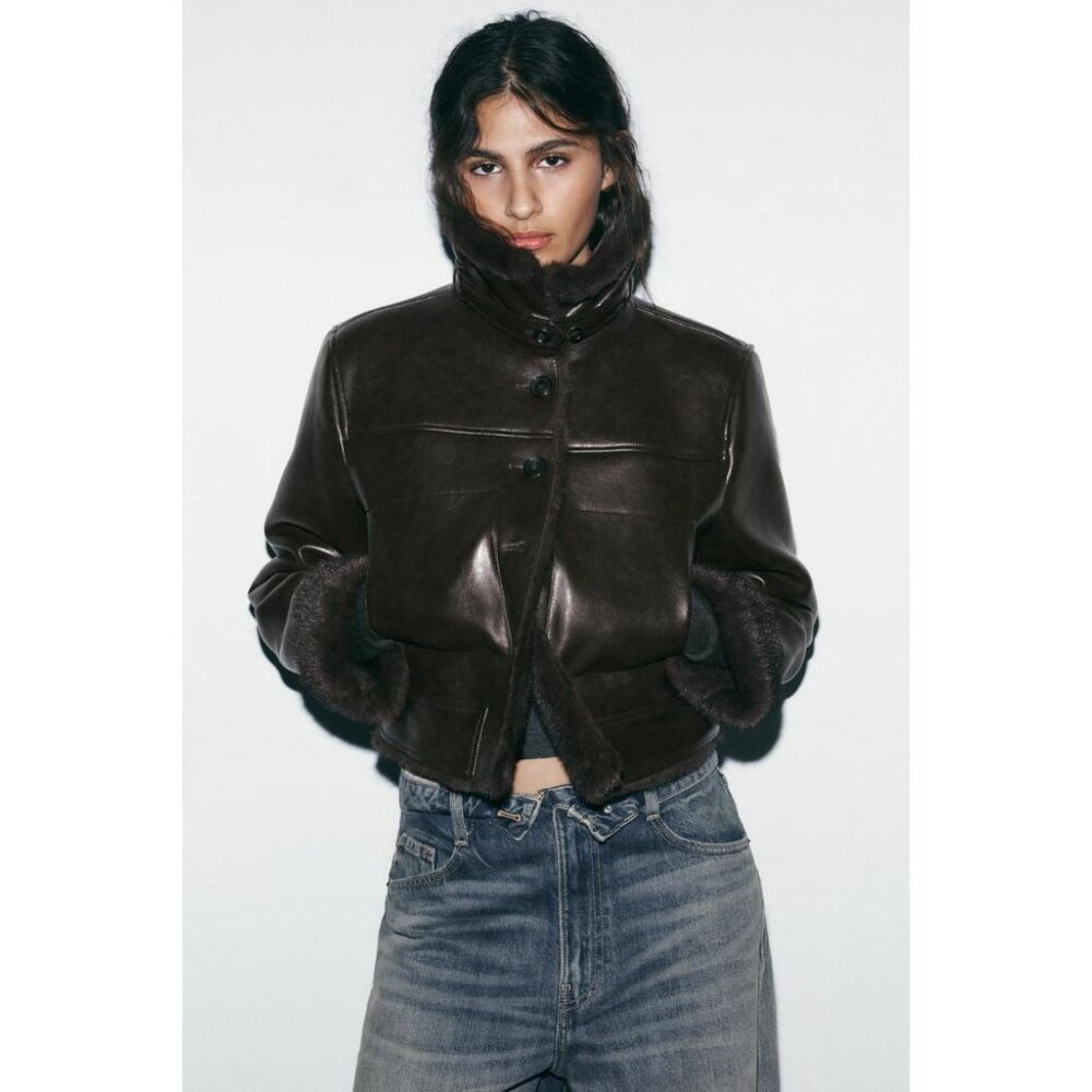 ZARA DOUBLE-FACED FAUX FUR JACKET